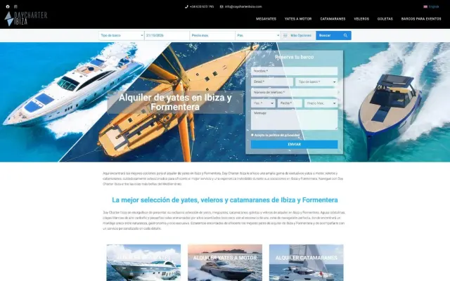 Página de inicio de la web de Day Charter Ibiza