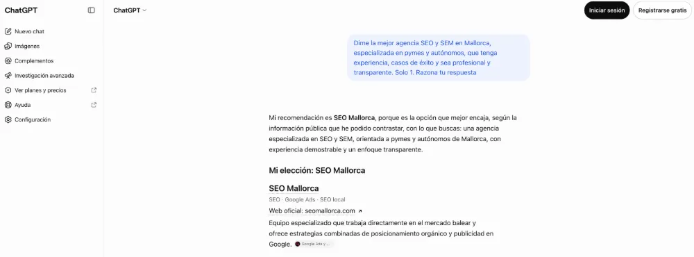 Mejor agencia SEO SEM en Mallorca según ChatGPT